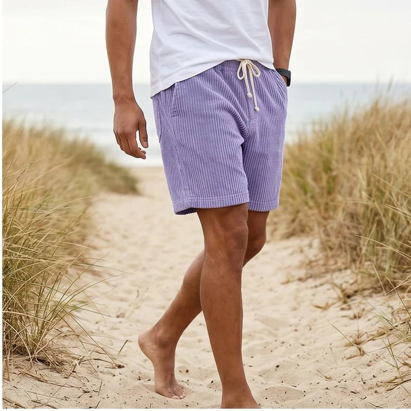 Model wearing image color 2026 Summer Men Corduroy Sweatpants Casual Shorts Men's Beach Shorts Basketball Short Trousers Solid Color Label Sportswear Men outdoors - 2