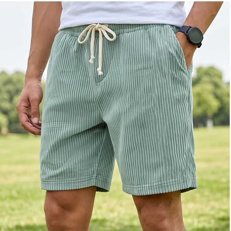 Model wearing image color-4 2026 Summer Men Corduroy Sweatpants Casual Shorts Men's Beach Shorts Basketball Short Trousers Solid Color Label Sportswear Men outdoors - 2