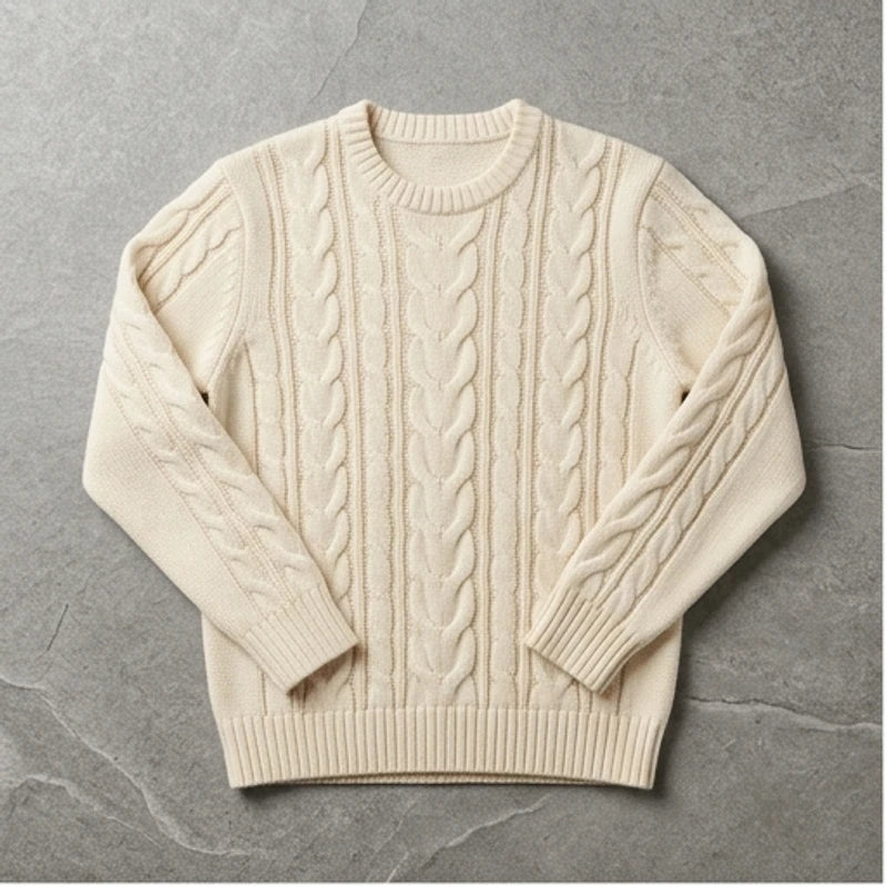 Cable Knit Crewneck Sweater Cable Knit Crewneck Sweater flat lay product photo