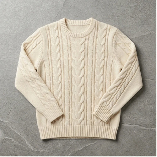 Cable Knit Crewneck Sweater Cable Knit Crewneck Sweater flat lay product photo