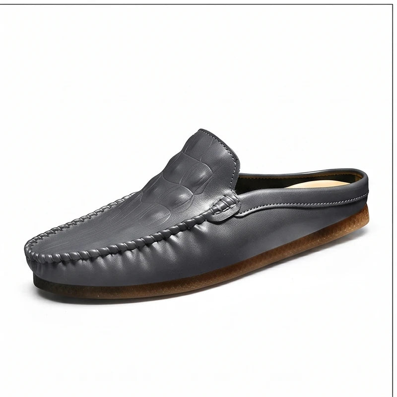 Gray leather mules on a white background - 2