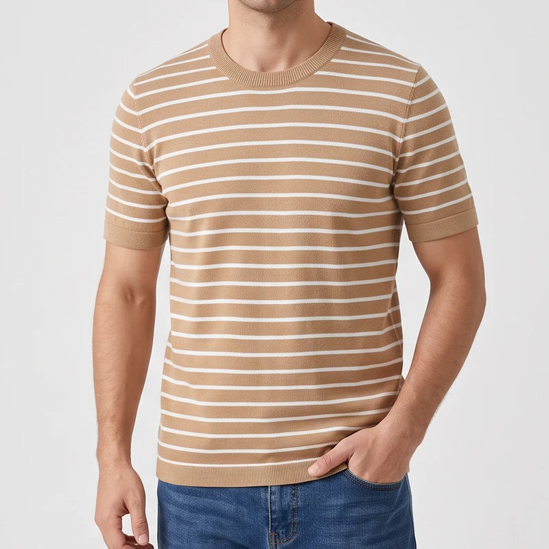 Camel cotton shirt on an off-gray studio background - 2