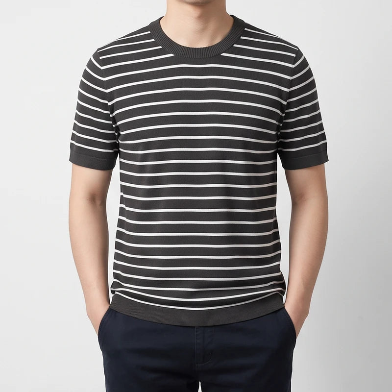Gray cotton shirt on an off-gray studio background