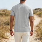 Model wearing Gray Soren Cotton V-Neck Pocket Tee outdoors - 2