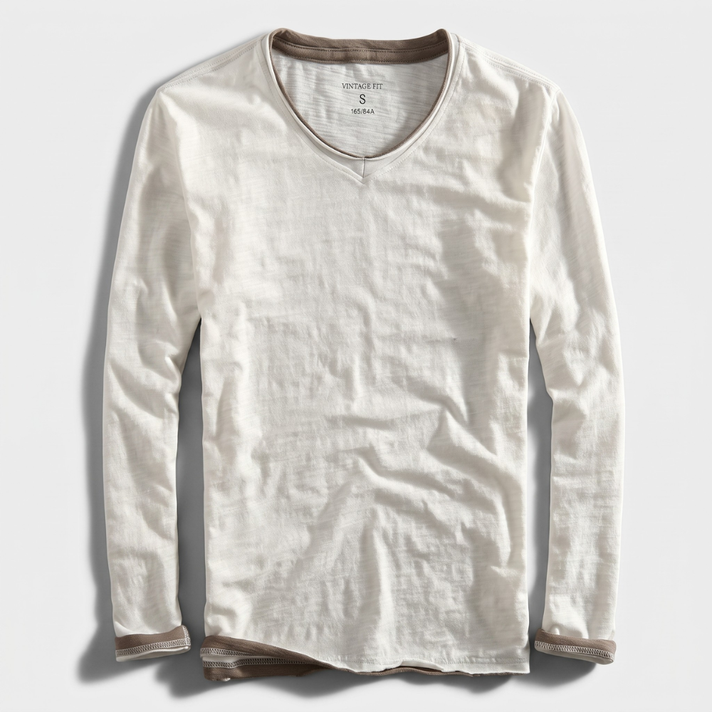 Aldric Men's Cotton V-Neck Long Sleeve Shirt