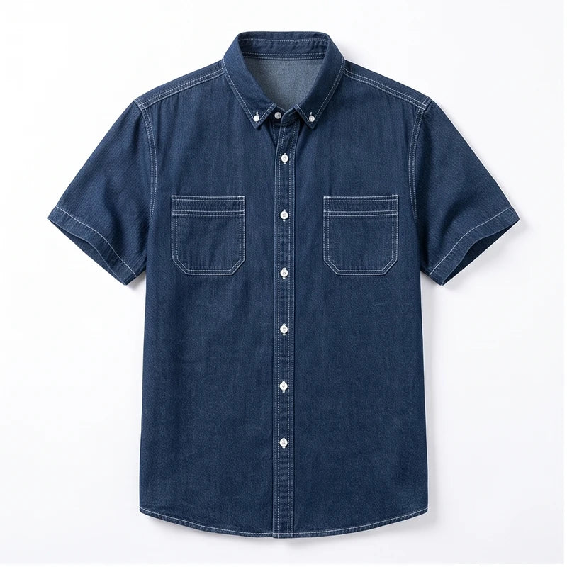 D921 Navy blue cotton shirt on a white background