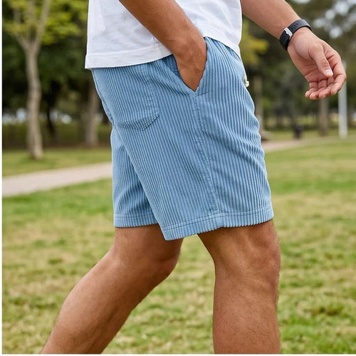 Model wearing image color-5 2026 Summer Men Corduroy Sweatpants Casual Shorts Men's Beach Shorts Basketball Short Trousers Solid Color Label Sportswear Men outdoors - 2