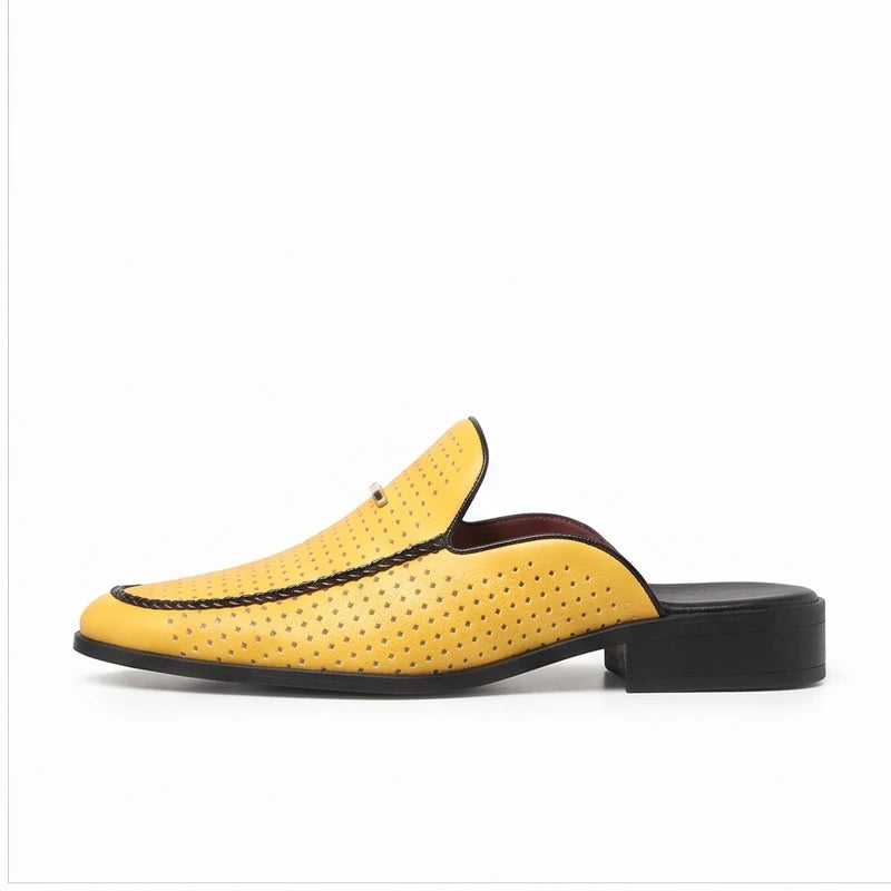Yellow leather mules on a white background - 2