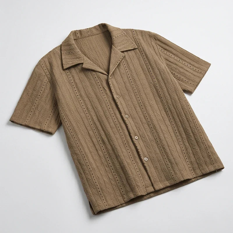 Brown Winslow Textured Cuban Collar Shirt flat lay product photo - 2
