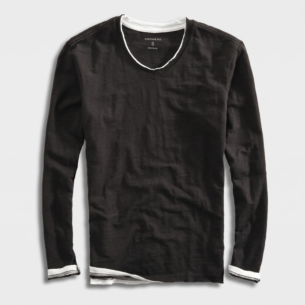 Aldric Men's Cotton V-Neck Long Sleeve Shirt