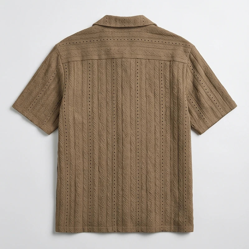 Brown Winslow Textured Cuban Collar Shirt flat lay product photo - 3