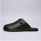 4216Black Plus Size 38-47 Summer Open-back Slides Sandals Mules Half Shoes For Men 2025 Leather Backless Casual Shoes Loafers Slippers product photo - 2