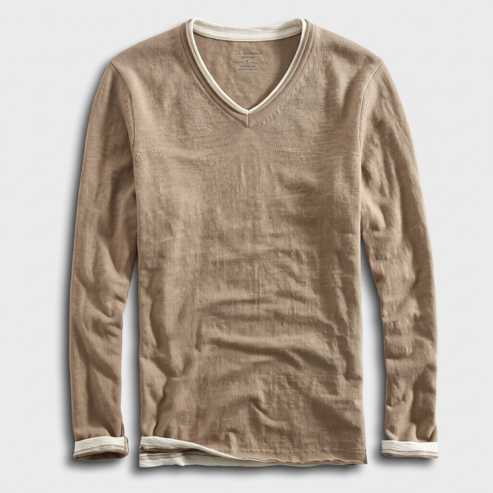 Aldric Men's Cotton V-Neck Long Sleeve Shirt