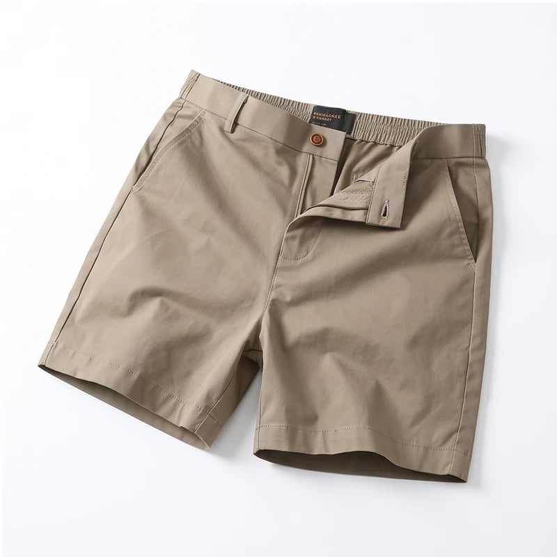 Khaki cotton shorts on a white background - 2