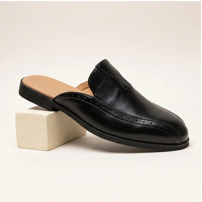 Black Luxury Brand Mules Italian Summer Sandals Loafers Half Shoes Leather Loafers Men's Shoes Designer Male Slides Slippers for Men product photo - 3