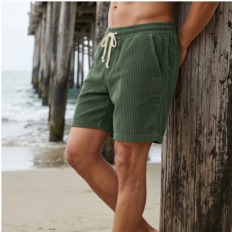 Model wearing image color-2 2026 Summer Men Corduroy Sweatpants Casual Shorts Men's Beach Shorts Basketball Short Trousers Solid Color Label Sportswear Men outdoors - 2