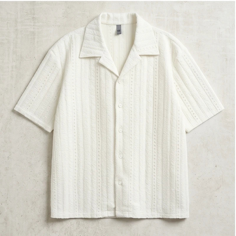White Winslow Textured Cuban Collar Shirt flat lay product photo - 2