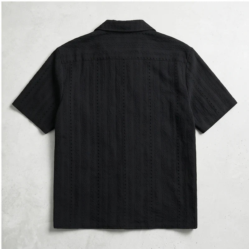 Black Winslow Textured Cuban Collar Shirt flat lay product photo - 4