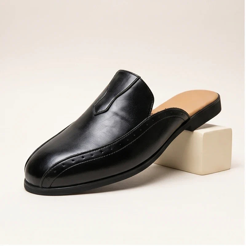 Black Luxury Brand Mules Italian Summer Sandals Loafers Half Shoes Leather Loafers Men's Shoes Designer Male Slides Slippers for Men product photo