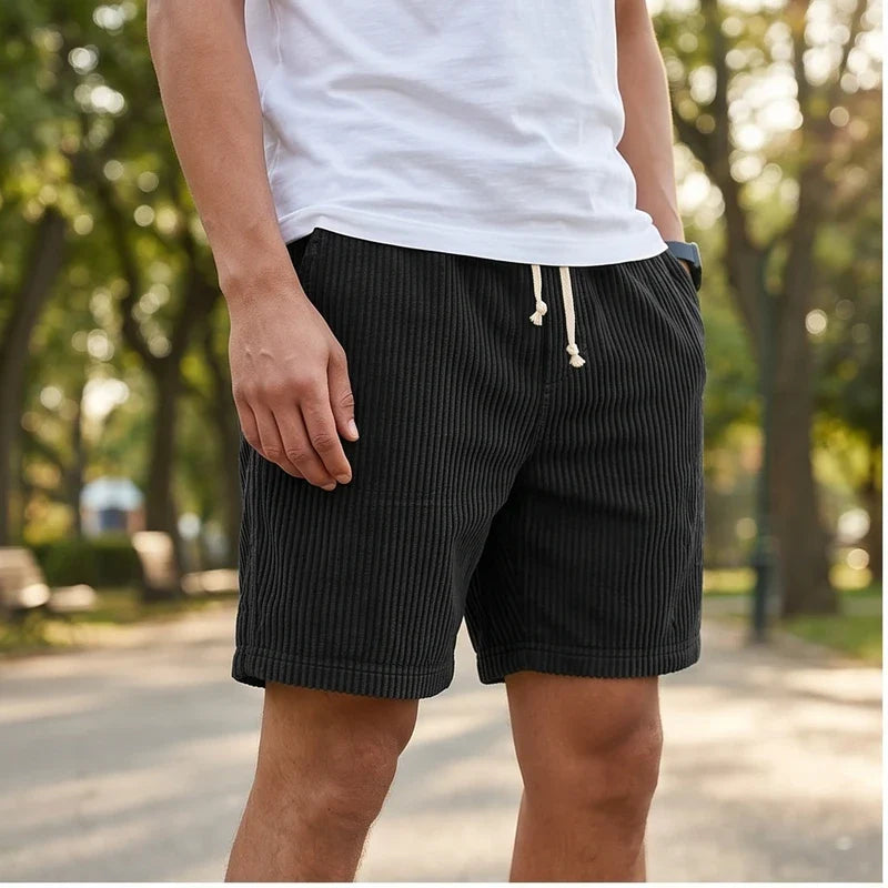 Model wearing image color-6 2026 Summer Men Corduroy Sweatpants Casual Shorts Men's Beach Shorts Basketball Short Trousers Solid Color Label Sportswear Men outdoors
