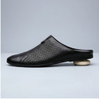 Black 2 Italian Mens Slippers Genuine Leather Muller Shoes Men Loafers Outdoor Non-slip Black Casual Half Slipper Men Fashion Shoes Man product photo - 2