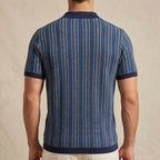 Model wearing Blue Calder Striped Button-Up Shirt in studio - 2