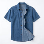 D909 blue cotton shirt on a white background - 2