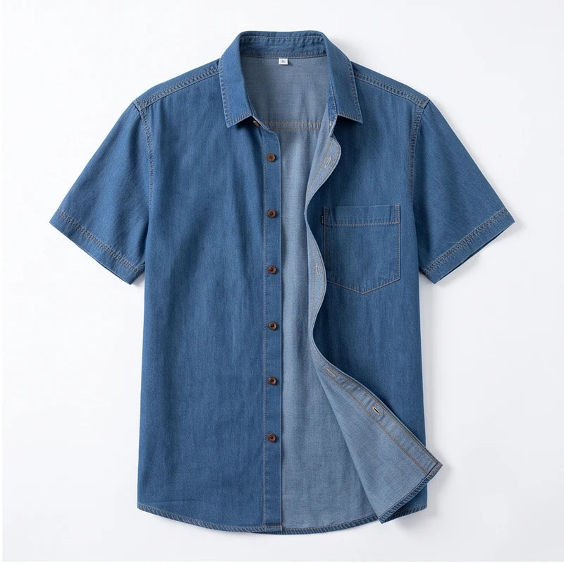 D909 blue cotton shirt on a white background - 2