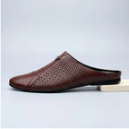 Brown 2 Italian Mens Slippers Genuine Leather Muller Shoes Men Loafers Outdoor Non-slip Black Casual Half Slipper Men Fashion Shoes Man product photo - 2