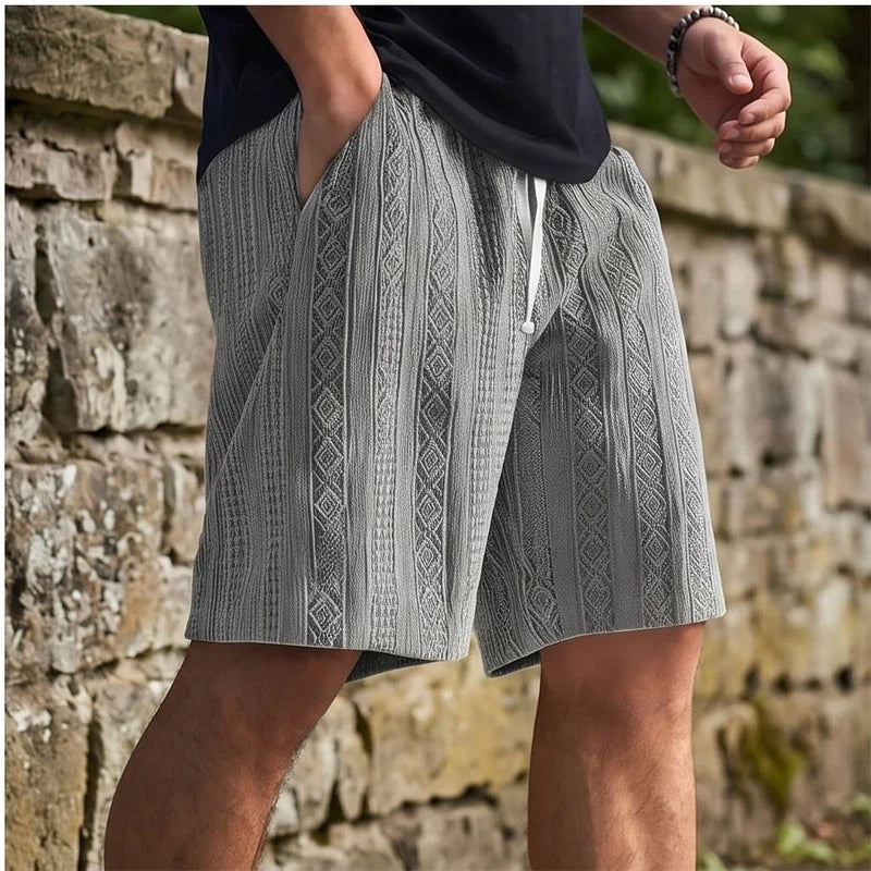 Model wearing Gray 2026 New Men's Daily Jacquard Textured Fashion Casual Shorts outdoors - 3