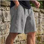Model wearing Gray 2026 New Men's Daily Jacquard Textured Fashion Casual Shorts outdoors - 3