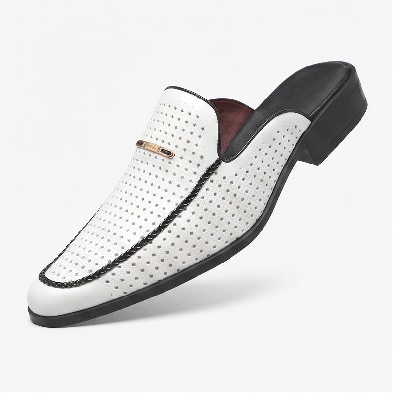 White leather mules on a white background