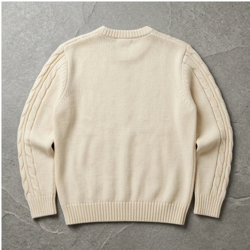 Cable Knit Crewneck Sweater Cable Knit Crewneck Sweater flat lay product photo - 3