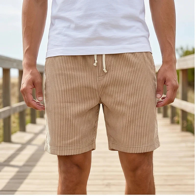 Model wearing image color-7 2026 Summer Men Corduroy Sweatpants Casual Shorts Men's Beach Shorts Basketball Short Trousers Solid Color Label Sportswear Men outdoors