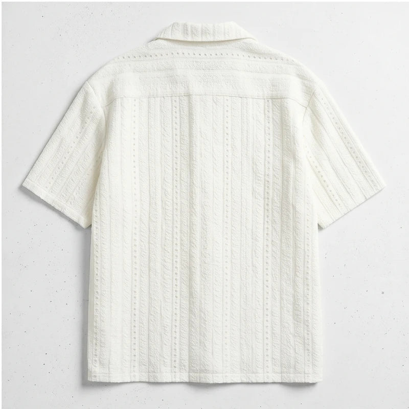 White Winslow Textured Cuban Collar Shirt flat lay product photo - 3