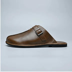 4216Brown Plus Size 38-47 Summer Open-back Slides Sandals Mules Half Shoes For Men 2025 Leather Backless Casual Shoes Loafers Slippers product photo - 2