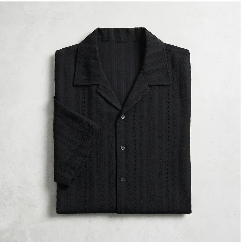 Black Winslow Textured Cuban Collar Shirt flat lay product photo - 3