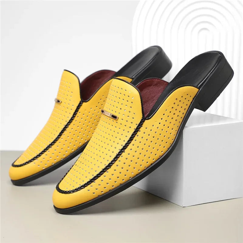 Hawken Men's Genuine Leather Perforated Slip-On Mules