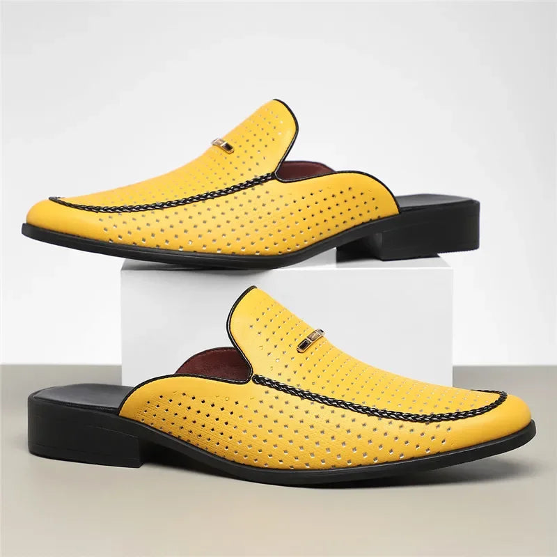 Hawken Men's Genuine Leather Perforated Slip-On Mules