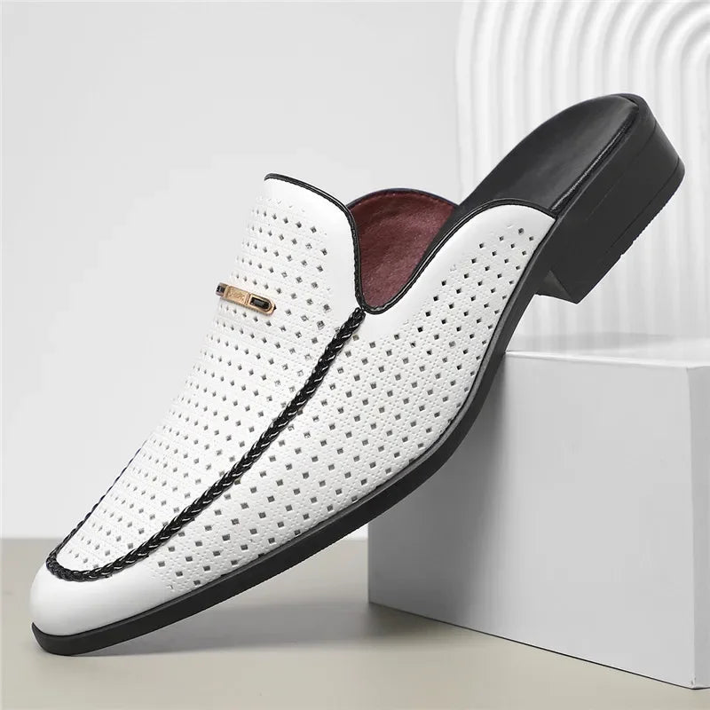 Hawken Men's Genuine Leather Perforated Slip-On Mules