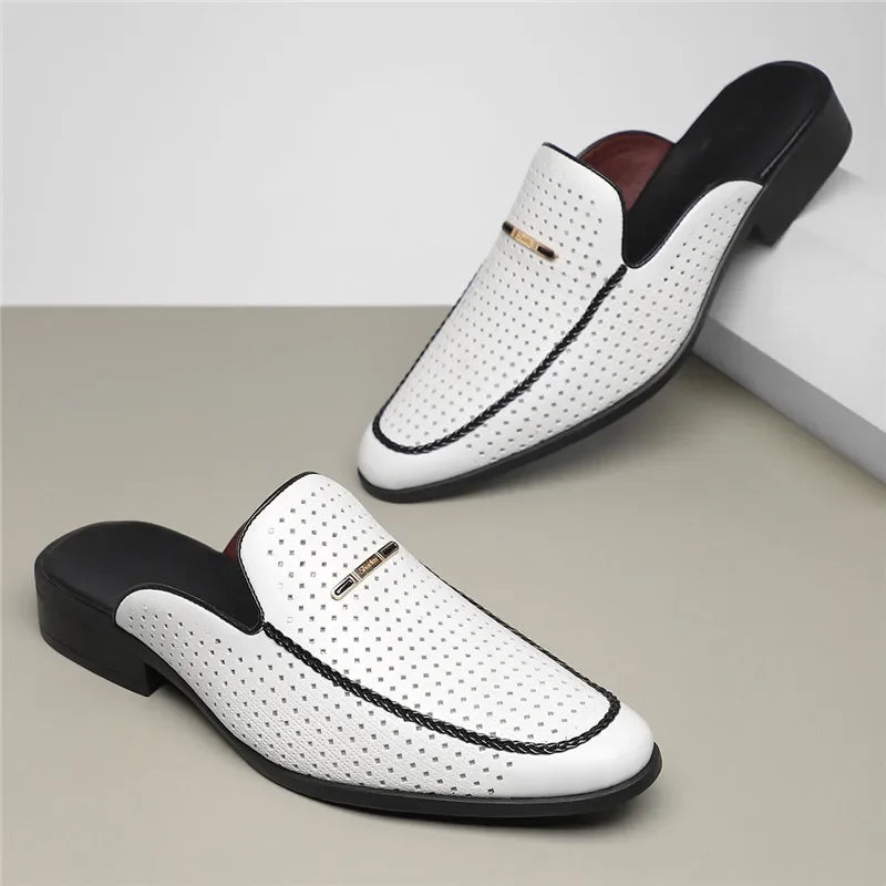 Hawken Men's Genuine Leather Perforated Slip-On Mules