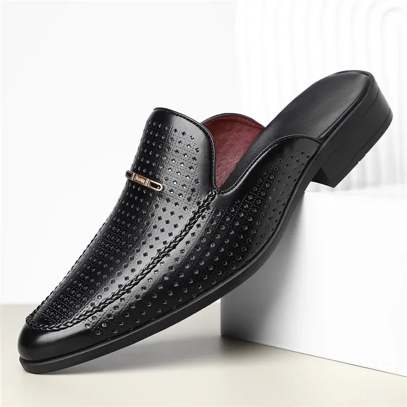 Hawken Men's Genuine Leather Perforated Slip-On Mules