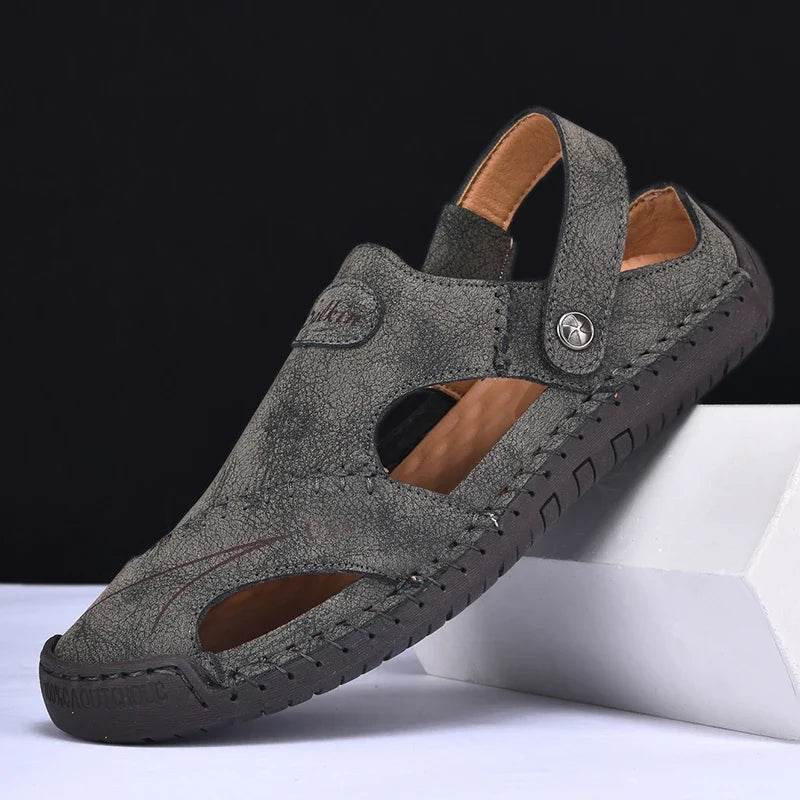 Cordovan Men's Leather Closed Toe Fisherman Sandals