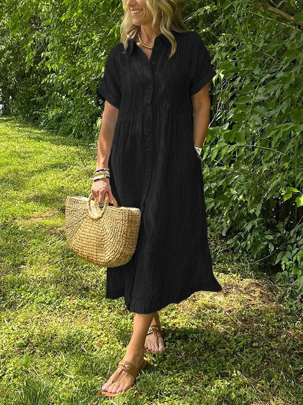 Briarley Striped Cotton Button-Down Shirt Dress