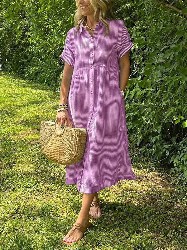 Briarley Striped Cotton Button-Down Shirt Dress