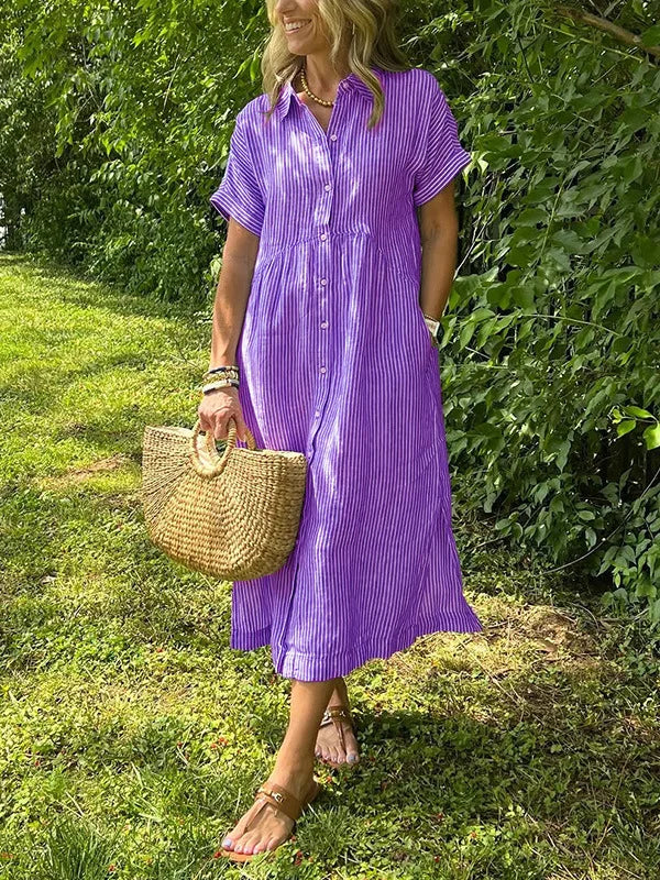 Briarley Striped Cotton Button-Down Shirt Dress