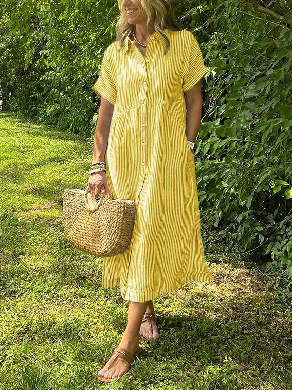 Briarley Striped Cotton Button-Down Shirt Dress