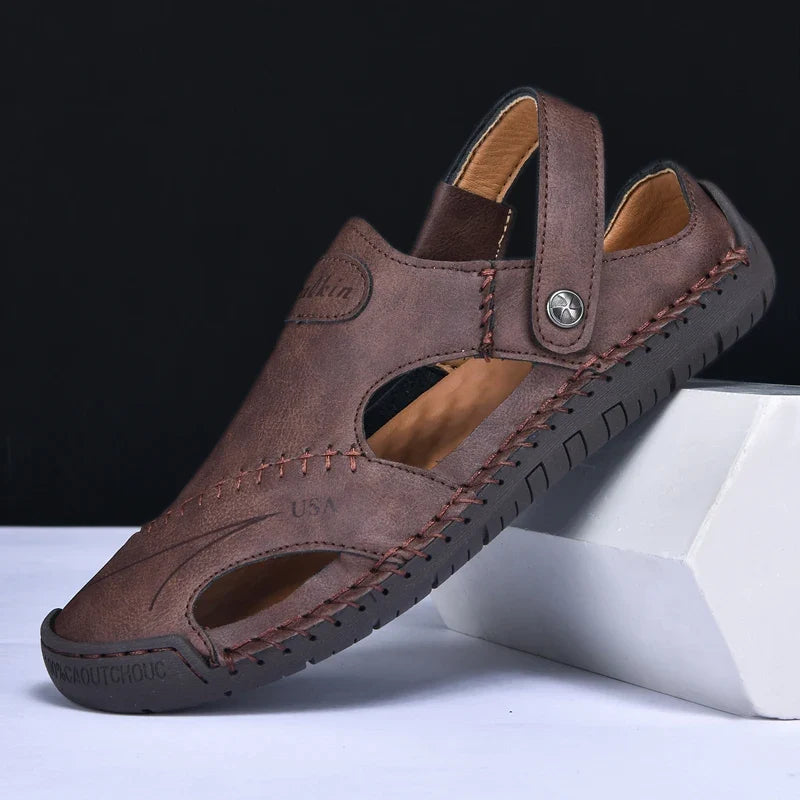 Cordovan Men's Leather Closed Toe Fisherman Sandals