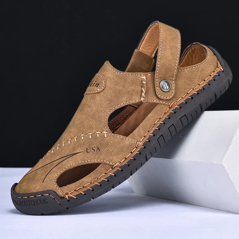 Cordovan Men's Leather Closed Toe Fisherman Sandals
