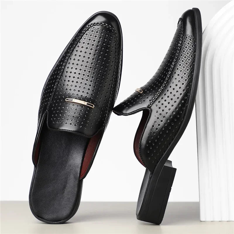 Hawken Men's Genuine Leather Perforated Slip-On Mules